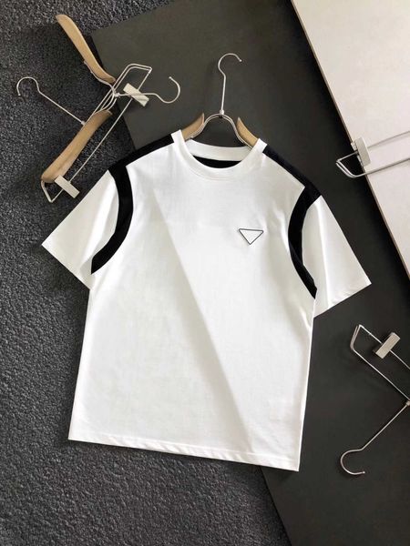 

luxury designer prad mens t shirts spring and summer couples black and white stitching short-sleeved budge soft skin-friendly, White;black