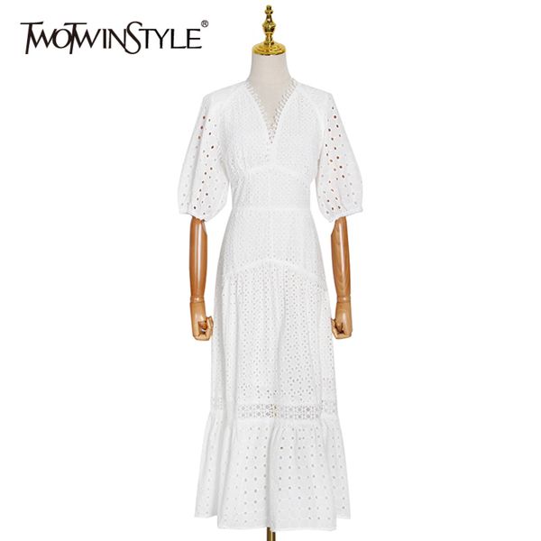 

patchwork lace green dress for women v neck short sleeve high waist hollow out elegant dresses female fashion 210423, Black;gray