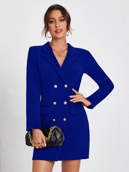 

lapel neck double breasted flap detail blazer dress w4zv#, White