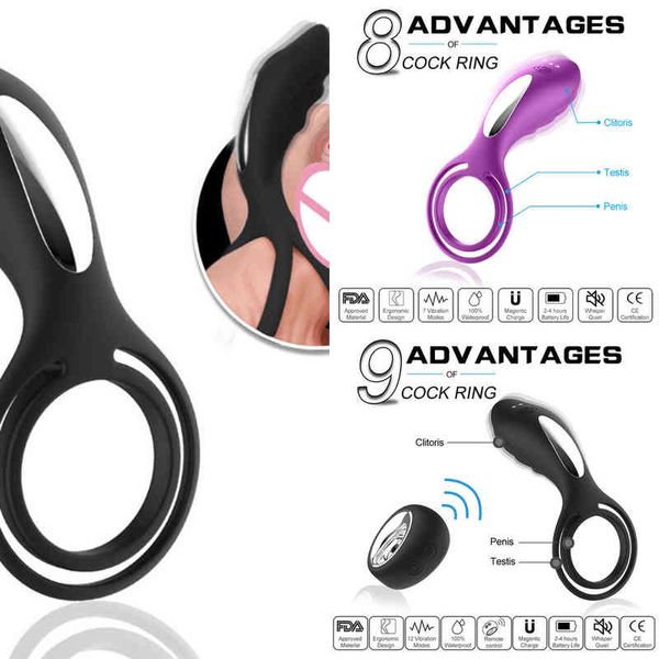 Giocattoli per adulti erotici silicone vibratore anello sessuale giocattoli USB ricaricabile ricaricabile ricaricale maschile clitoride clitoride prostatico massaggiatore per donne AC 220507