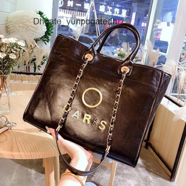 

fashion women's luxury handbags evening bags ch designer metal letter badge tote bag small mini body leather beach handbag large female