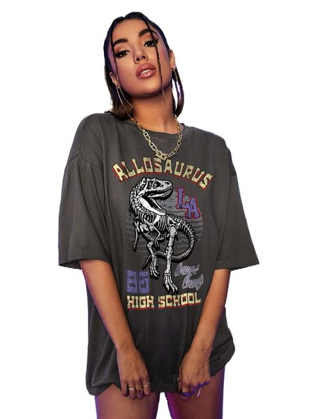 

dinosaur skeleton and letter graphic drop shoulder tee p1gs#, White