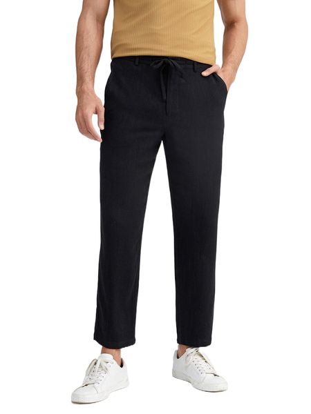 

men solid pocket side belted pants r8ez#, Black