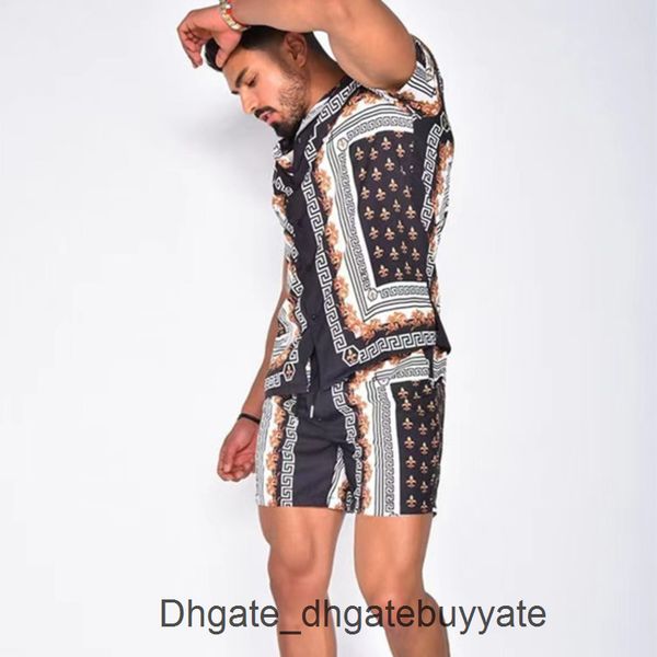 

luxury mens fashion tracksuit hawaiian sets t-shirts printing summer men swim short sleeve button shirts beach shorts streetwear casual shir, Gray