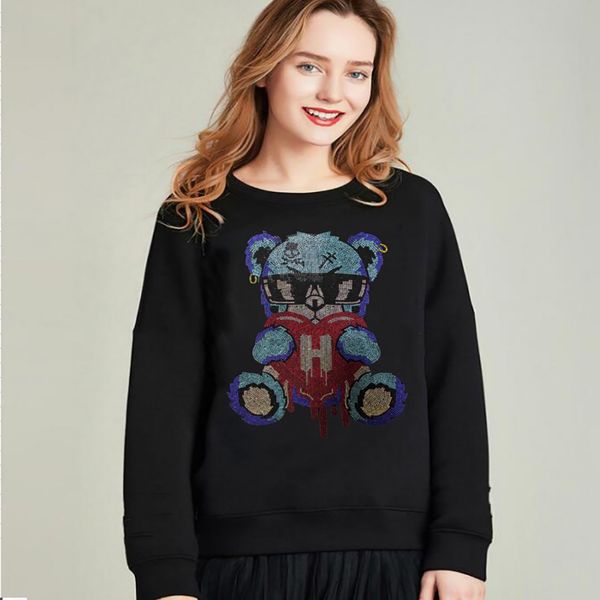 

brand new women sweatshirts girls rhinestone popular casual cotton s-3xl, Black