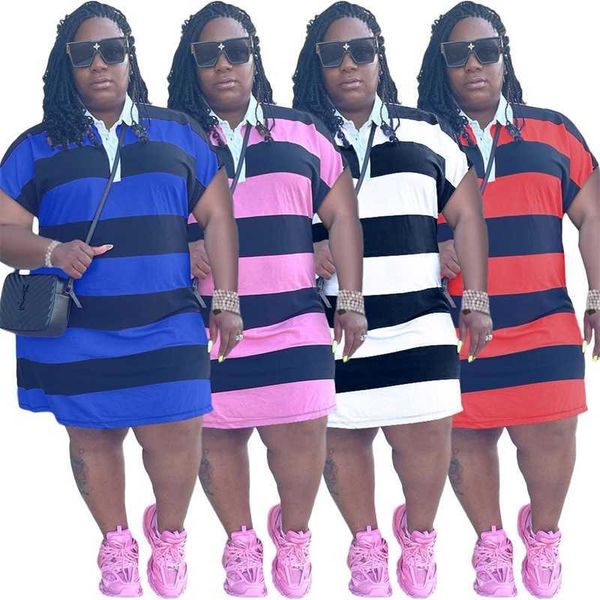 

2022 women plus size xl-5xl dresses designer clothing fashion casual striped dress, Black