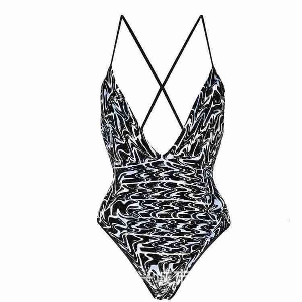 

women's black simple cross v-neck other printed swimsuit, White;black