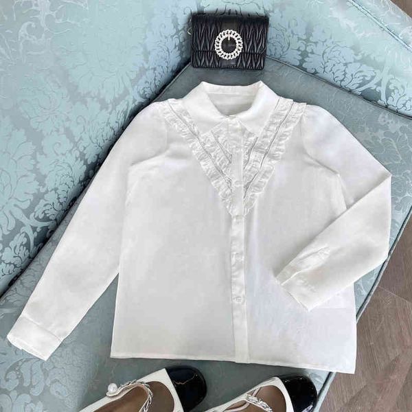 Herbst neues weißes Hemd mit Holzohrnähten, langärmelige Promi-High-Sense-Bluse