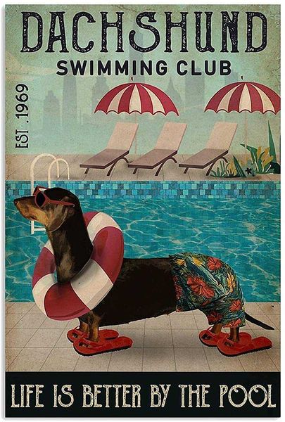 

nostalgic tin sign swimming club dachshund decor home, tin sign plates wall decor for bar pub club man cave plaque metal wall art 8x12 inch