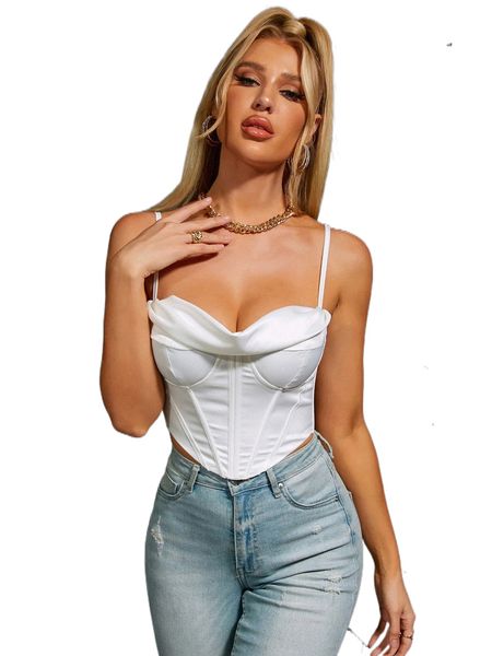 

parthea push up boning cowl neck corset r0lj#, White