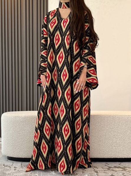 

eid printed abayas for women dubai 2022 middle east islam turkey moroccan kaftan abaya arabic long muslim hijab dress jalabiya, Red