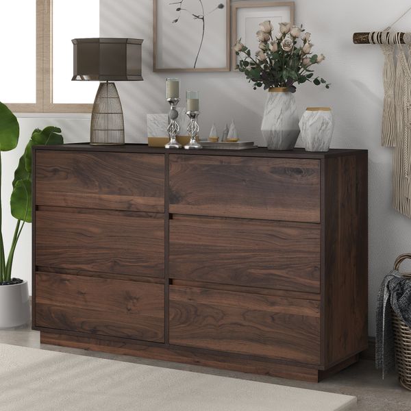 

mid century modern 6 drawers dresser dark brown