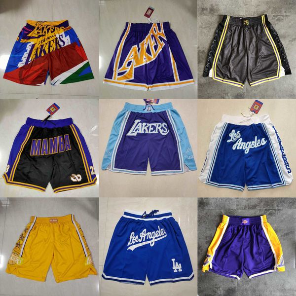 

los angeles''lakers''men throwback basketball shorts pocket purple yellow blue, Black