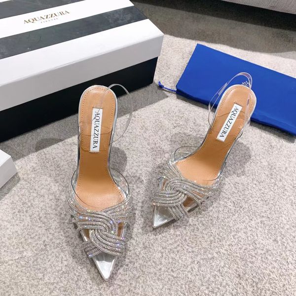 Aquazzura, высококачественные дизайнерские туфли на каблуке, новые женские босоножки, туфли на каблуке с красной подошвой, вечерние свадебные туфли с пряжкой из кристалла, сексуальные туфли на каблуке с ремешком на спине44