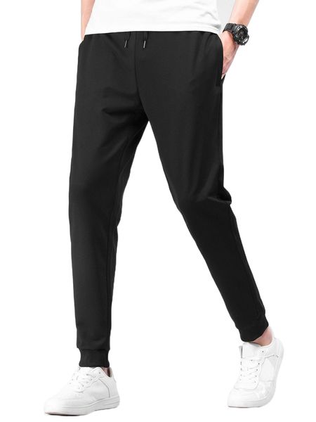 

men drawstring waist tapered pants c1p4#, Black