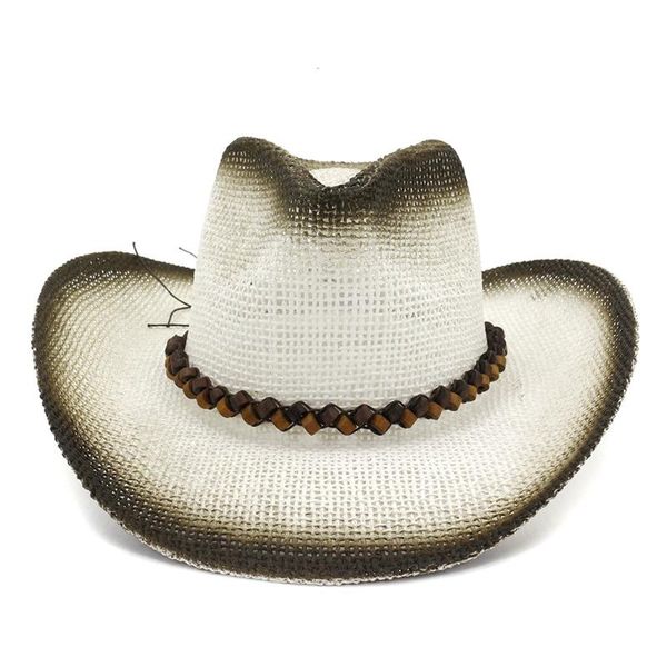 Berretti Spruzzo di vernice nera Tesa larga Cowboy Jazz Cappello di paglia Estate Donna Uomo Panama Boater Cap Outdoor Traspirante Beach Travel Sun CapBerets