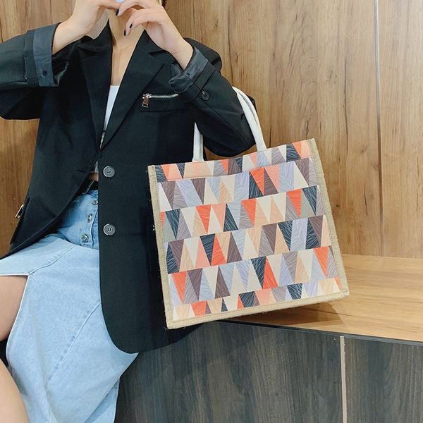 

french niche bag women spring and summer new canvas large-capacity tote bag plaid handbag, Black