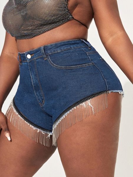 

sxy plus raw fringe hem denim shorts 72js#, White;black