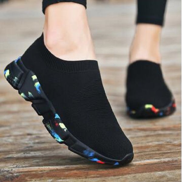 

plus size man woman running shoes knitting sneakers women lightweight sport slip on flat laides shoe woman loafers walking