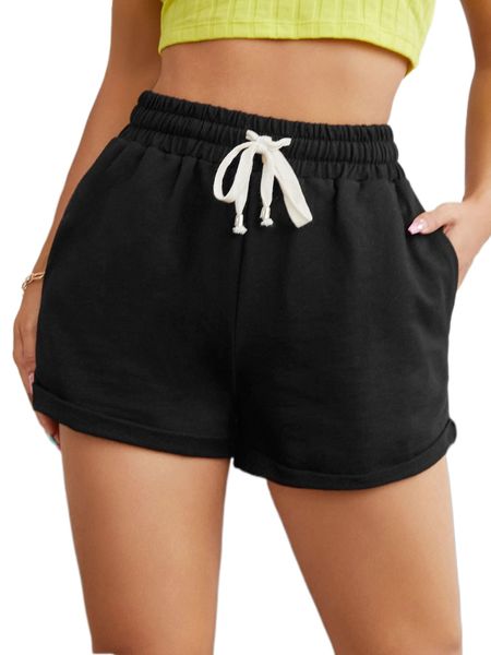 

drawstring rolled hem track shorts 83av#, White;black