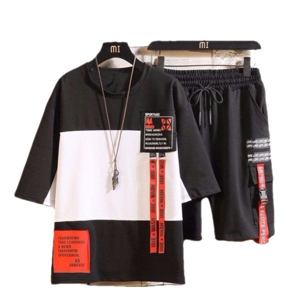 

men's tracksuits fashion styles men's sets hip hop clothes streetwear summer outfit male t-shirt and pant two pieces hip-hop set c, Gray