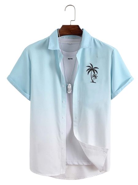 

men coconut tree print ombre shirt without tee p3z4#, White;black