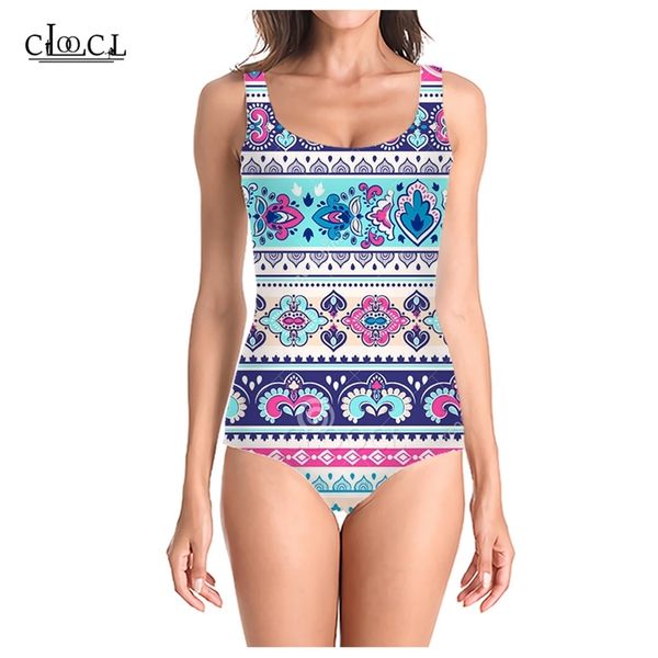 Est moda boêmio tribal totem 3d impressão onepiece swimwear mulheres natação maiô sem mangas sexy maiô 220617