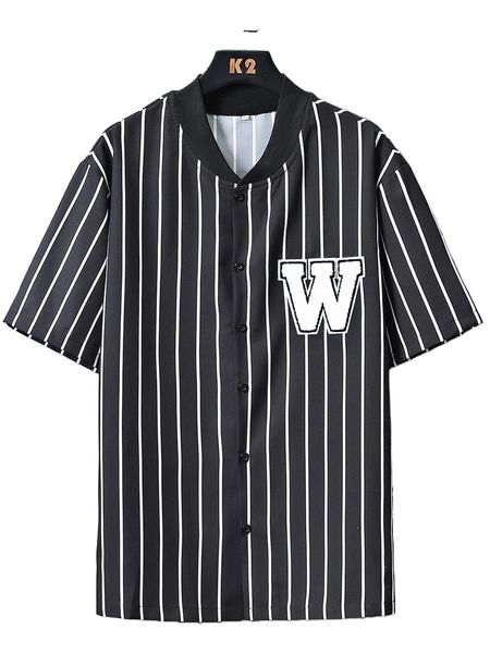 

men striped and letter graphic baseball collar shirt k9oe#, White;black