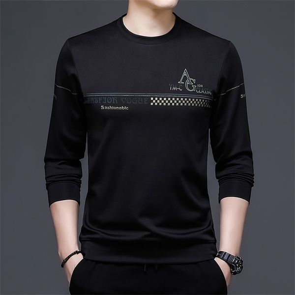 

browon autumn korean men clothes long sleeve sweatshirt casual fashion brand pullover solid color for m-4xl 220406, Black