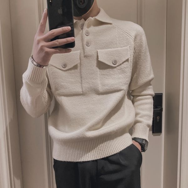 

brand clothing men winter slim fit thermal knitted sweatermale fashion leisure set head sweaters s3xl beige l220812, White;black