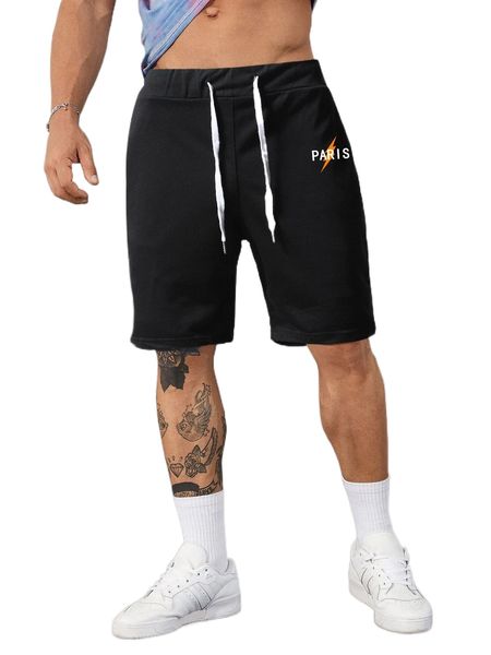 

men lightning & letter graphic drawstring waist shorts b17j#, White;black