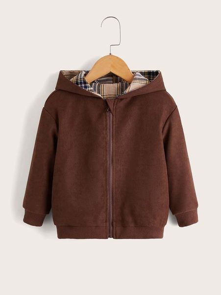 

toddler boys zip up drop shoulder plaid lined hooded jacket she, Blue;gray