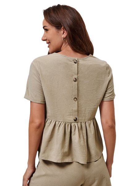 

solid button behind peplum blouse i2on#, White