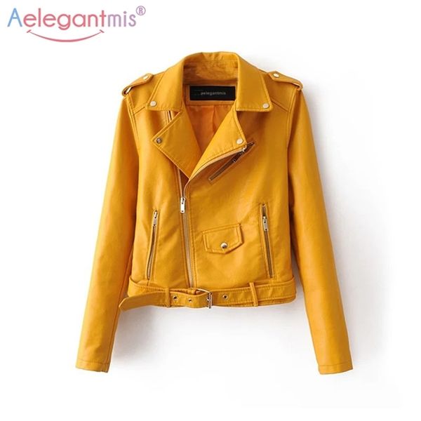 Aelegantmis Herbst Neue Kurze Weiche Faux Leder Jacke Frauen Mode Zipper Motorrad PU Leder Jacke Damen Basic Street Mantel LJ200815