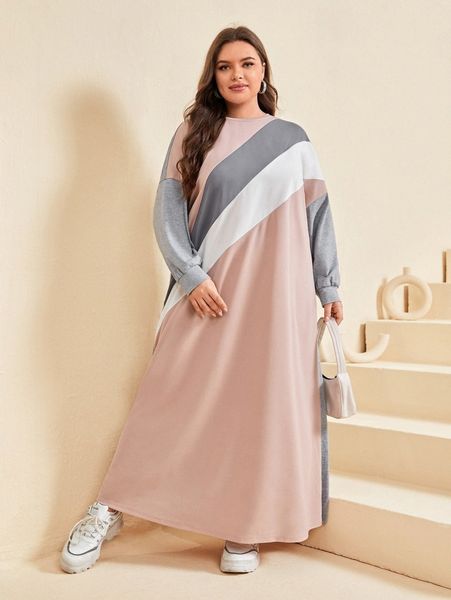 

plus colorblock drop shoulder dress z3hz#, Black