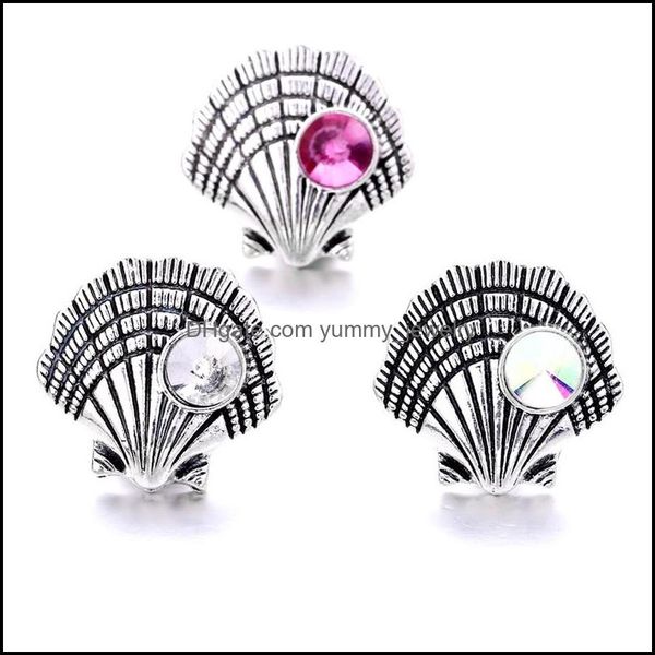 

charms jewelry findings components colorf shell shape sier color snap button women bright rhinestone 18mm metal snaps buttons diy bracelet, Bronze;silver