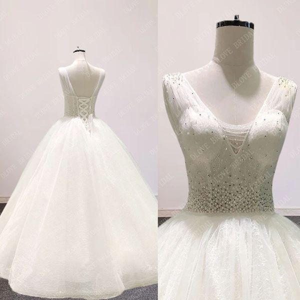 

lace ball gown wedding dress elegant beaded v neck see through bridal wedding gowns for bride dresses, White