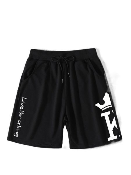 

men crown & slogan graphic drawstring waist shorts h8fn#, White;black