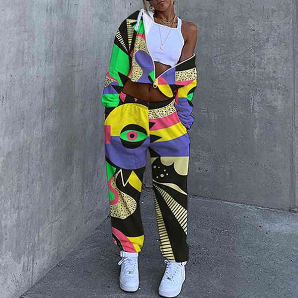 

women's two piece pants 2022 women's long sleeved hooded loose print basic sweater set 13g0, White