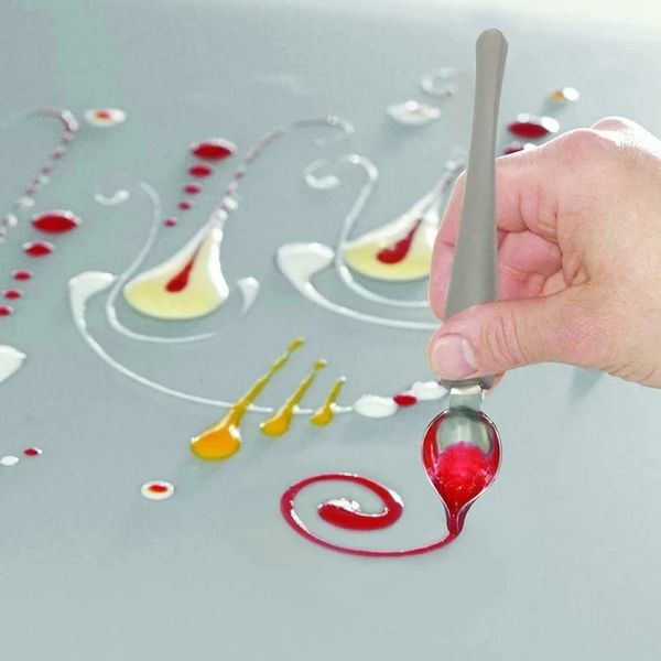 Sublimazione 1 pezzo chef matita salsa pittura cucchiaio cucina in acciaio inossidabile ristorante cibo occidentale cottura dessert decorazione arte disegnare cucchiai