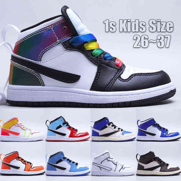 

1 1s og kids basketball shoes for boys girls leather trainers heat reactive edge glow fearless fragment design travis scotts iridescentjbgf, Black