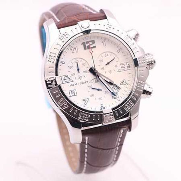 

designer watches selected supplier watches man seawolf chrono white dial brown leather belt watch quartz battery watch mens dress watches, Slivery;brown