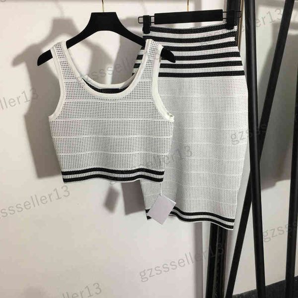 

designer womens two pieces dress blm knit suit designer tank high waist skirt sets 0912, White