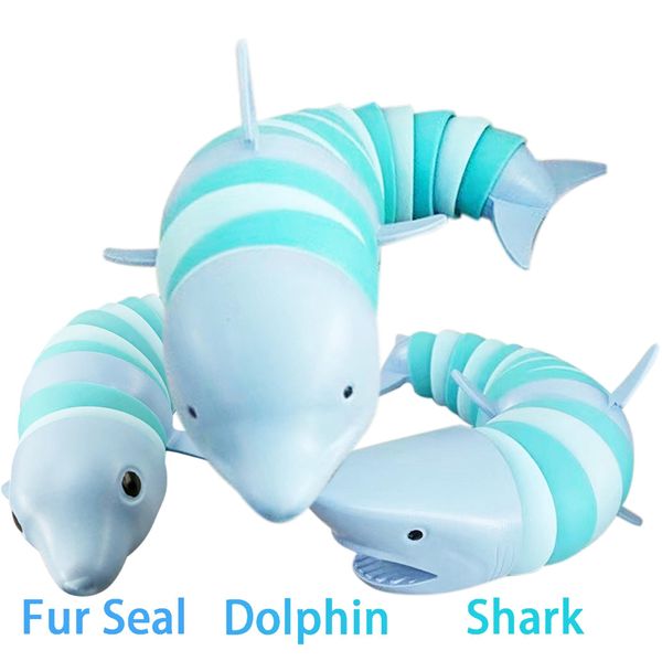 

new shark dolphin slug fidget toy tiktok anti stress caterpillar inchworm toy sea animal 3d finger twist slug fidget toy 0728