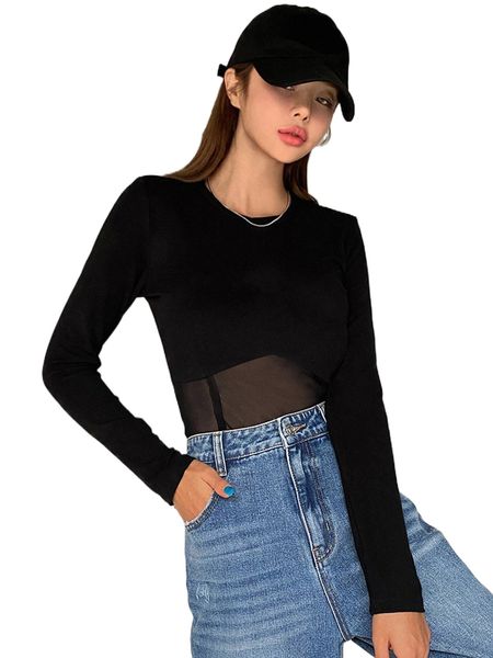 

dazy solid sheer mesh insert tee n9ic#, White