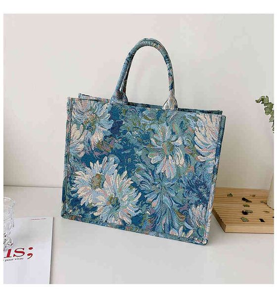 

2022 factory wholesale new monet garden oil painting tote women's fashion large capacity shoulder bag