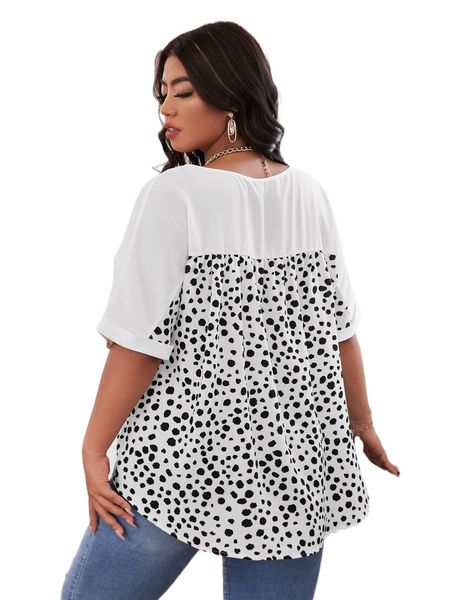 

plus graphic peplum blouse f88a#, Black