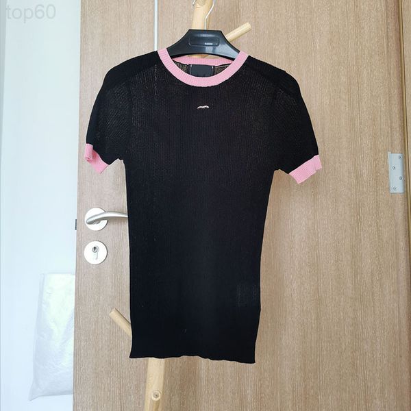 

women's t-shirt designer 2022 summer new product celebrity temperament small fragrance short sleeved slim contrast color t-shirt womene, White