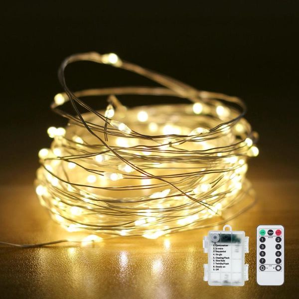 Modos Strings 100 LEVA LED LUZ DE FAIRA COM BATERIA REMOTO REMOTO PROECE DE COBRO DE COBER GUNLEIRA GARLANHA DE NATAL DO JARLAÇÃO Stringsl