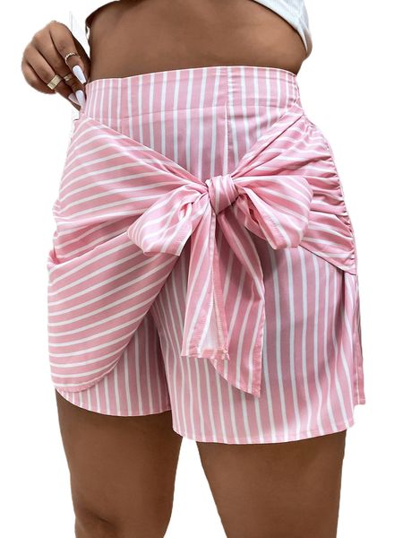 

plus striped print knot shorts z3ov#, Black